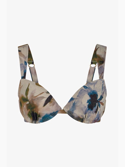Zoe cup top bikini con motivo a foglie e filato lucido penti - Kiabi
